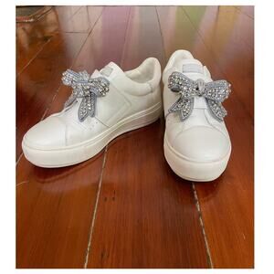 Kurt Geiger London White Leather Sneakers Crystal Bow Shoes size 36.5